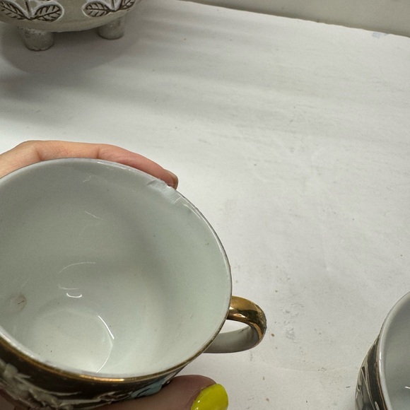 Moriage Dragon Ware Demitasse Teacup Saucer 8 Pc Set Japan Asian Gray Blue - Picture 10 of 11